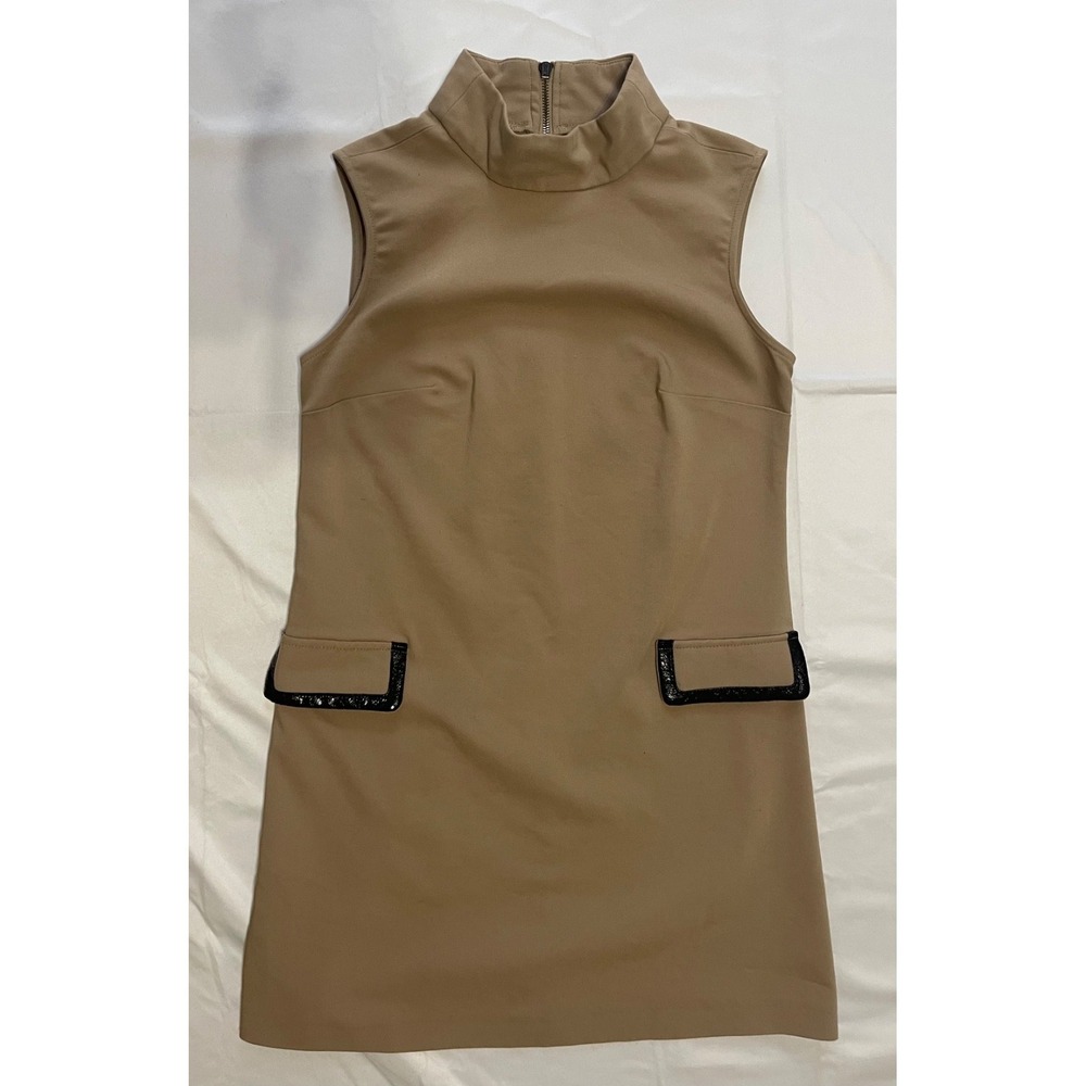 Mango Suit Womens Short Dress Tan with Faux Pocket on front Sleeveless Size 2